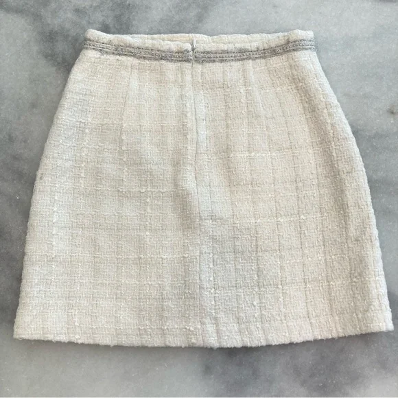 ZARA Ivory White Cream Silver Tweed Fringe Pearl Button Mini Skirt - Picture 4 of 9